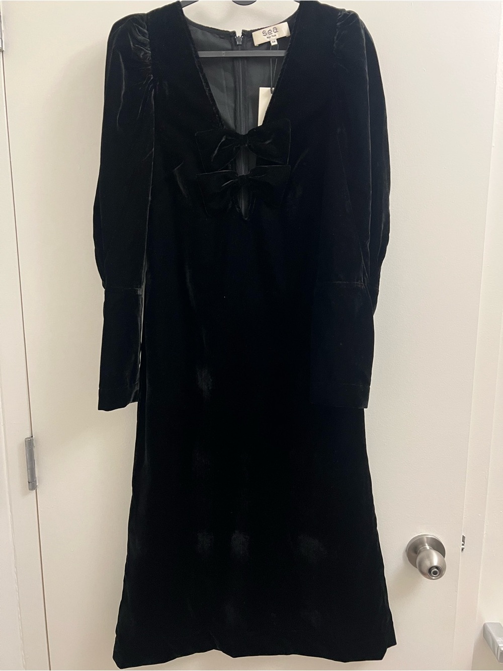 Sea Black Velvet V-Neck Midi Dress with Bow Cutouts - Picture 8 of 8